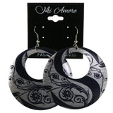 Flower Dangle-Earrings Silver-Tone & Black Colored #LQE4310