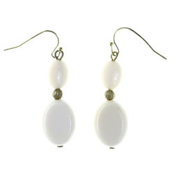 White & Gold-Tone Colored Metal Dangle-Earrings With Bead Accents #LQE4318