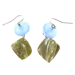 Blue & Green Colored Metal Dangle-Earrings With Stone Accents #LQE4324