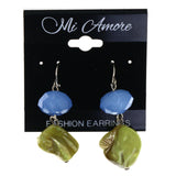 Blue & Green Colored Metal Dangle-Earrings With Stone Accents #LQE4324