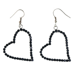 Heart Dangle-Earrings With Crystal Accents Black & Silver-Tone Colored #LQE4327