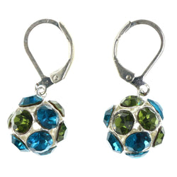 Blue & Green Colored Metal Dangle-Earrings With Crystal Accents #LQE4328