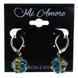 Blue & Green Colored Metal Dangle-Earrings With Crystal Accents #LQE4328