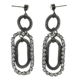 Silver-Tone & Black Metal Dangle-Earrings With Crystal Accents
