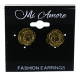 Glitter Rose Stud-Earrings Gold-Tone Color  #LQE4331