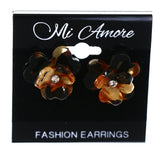 Flower Stud-Earrings With Crystal Accents Brown & Orange Colored #LQE4334