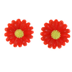 Flower Stud-Earrings Red & Yellow Colored #LQE4335