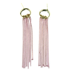 Pink & Gold-Tone Colored Metal Drop-Dangle-Earrings With tassel Accents #LQE4337