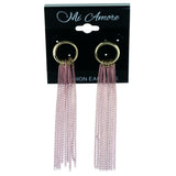 Pink & Gold-Tone Colored Metal Drop-Dangle-Earrings With tassel Accents #LQE4337