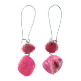 Pink & Silver-Tone Colored Metal Dangle-Earrings With Stone Accents #LQE4338