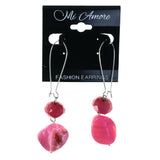 Pink & Silver-Tone Colored Metal Dangle-Earrings With Stone Accents #LQE4338