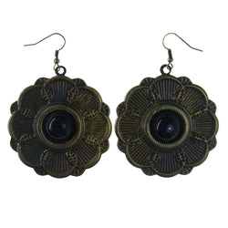 Flower Dangle-Earrings With Bead Accents Gold-Tone & Black Colored #LQE4339
