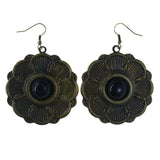 Flower Dangle-Earrings With Bead Accents Gold-Tone & Black Colored #LQE4339