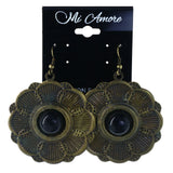 Flower Dangle-Earrings With Bead Accents Gold-Tone & Black Colored #LQE4339