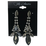 Silver-Tone & Black Metal Dangle-Earrings With Crystal Accents