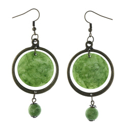 Green & Gold-Tone Colored Metal Dangle-Earrings With Stone Accents #LQE4341