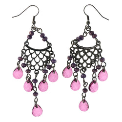 Black & Purple Colored Metal Dangle-Earrings With Bead Accents #LQE4342