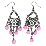 Black & Purple Colored Metal Dangle-Earrings With Bead Accents #LQE4342