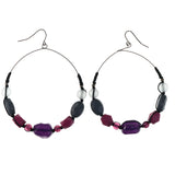 Purple & Gray Colored Metal Dangle-Earrings With Bead Accents #LQE4344