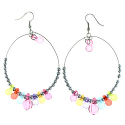 Silver-Tone & Multi Colored Metal Dangle-Earrings With Bead Accents #LQE4345