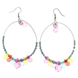 Silver-Tone & Multi Colored Metal Dangle-Earrings With Bead Accents #LQE4345