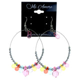 Silver-Tone & Multi Colored Metal Dangle-Earrings With Bead Accents #LQE4345