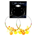 Yellow & Orange Colored Metal Dangle-Earrings With Bead Accents #LQE4346