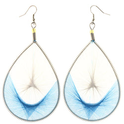 String Art Dangle-Earrings White & Blue Colored #LQE4350