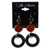 Brown & Red Colored Wooden Dangle-Earrings With Bead Accents #LQE4354