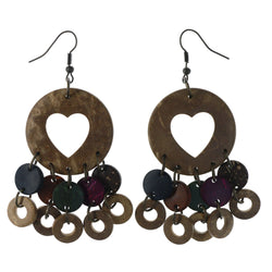 Heart Dangle-Earrings With Bead Accents Brown & Multi Colored #LQE4355