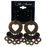 Heart Dangle-Earrings With Bead Accents Brown & Multi Colored #LQE4355