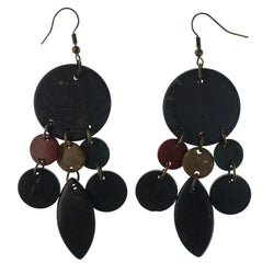 Black & Multi Colored Wooden Dangle-Earrings With Bead Accents #LQE4356