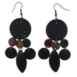 Black & Multi Colored Wooden Dangle-Earrings With Bead Accents #LQE4356