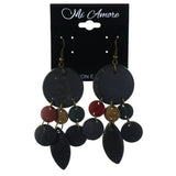 Black & Multi Colored Wooden Dangle-Earrings With Bead Accents #LQE4356