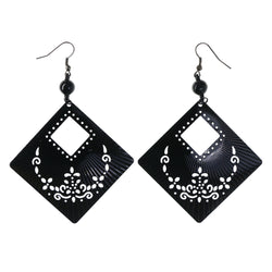 Flower Dangle-Earrings With Bead Accents  Black Color #LQE4357