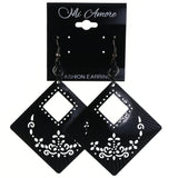 Flower Dangle-Earrings With Bead Accents  Black Color #LQE4357