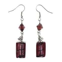 Purple & Silver-Tone Colored Metal Dangle-Earrings With Bead Accents #LQE4358