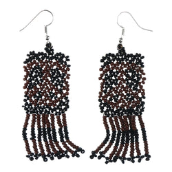 Black & Brown Colored Acrylic Dangle-Earrings With Bead Accents #LQE4361