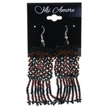 Black & Brown Colored Acrylic Dangle-Earrings With Bead Accents #LQE4361