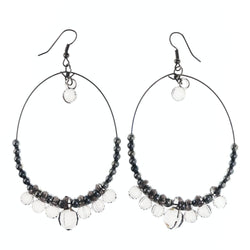 Silver-Tone & Black Colored Metal Dangle-Earrings With Bead Accents #LQE4362