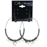 Silver-Tone & Black Colored Metal Dangle-Earrings With Bead Accents #LQE4362