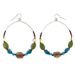 Green & Blue Colored Metal Dangle-Earrings With Bead Accents #LQE4363