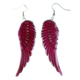 Glitter Angel Wings Dangle-Earrings Pink & Silver-Tone Colored #LQE4364