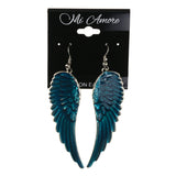 Angel Wings Dangle-Earrings Blue & Silver-Tone Colored #LQE4365