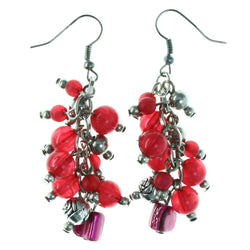 Rose Dangle-Earrings With Bead Accents Pink & Silver-Tone Colored #LQE4366