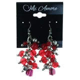 Rose Dangle-Earrings With Bead Accents Pink & Silver-Tone Colored #LQE4366