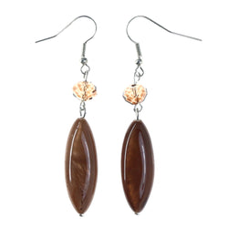 Brown & Silver-Tone Colored Metal Dangle-Earrings With Bead Accents #LQE4367