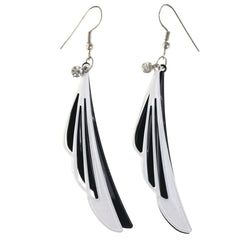 Wing Dangle-Earrings With Crystal Accents White & Black Colored #LQE4369