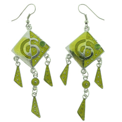 Silver-Tone & Green Metal Dangle-Earrings With Crystal Accents
