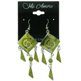 Silver-Tone & Green Metal Dangle-Earrings With Crystal Accents